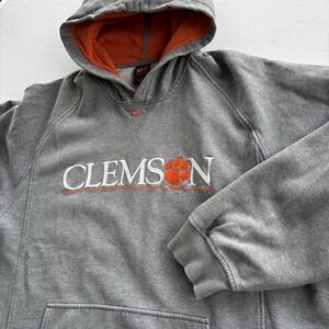 Vintage Nike Team Clemson Tigers Hoodie Men's L Gray Orange Embroidered‎